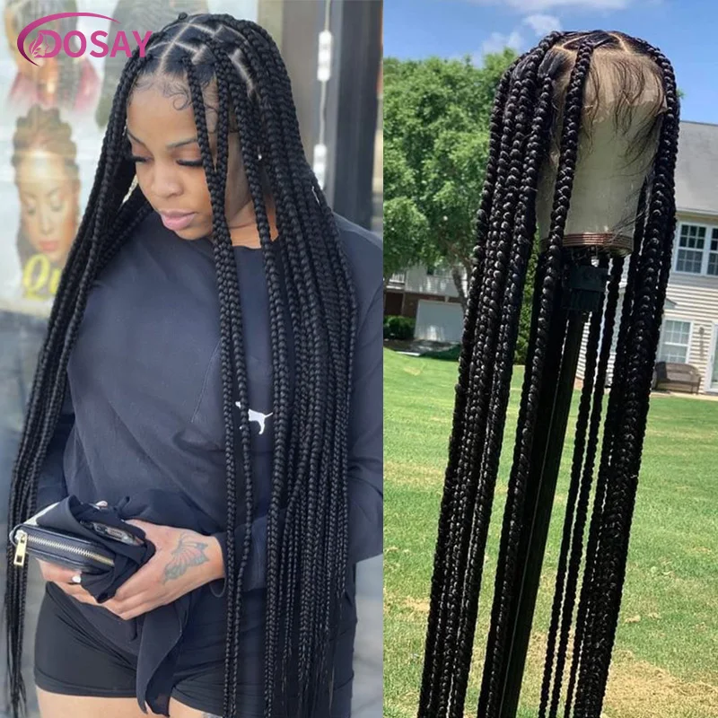 

36'' Knotless Box Braids Wig Jumbo Synthetic Lace Frontal Braided Wigs Cornrow Braids Lace Wigs For Black Women Onsale Clearance