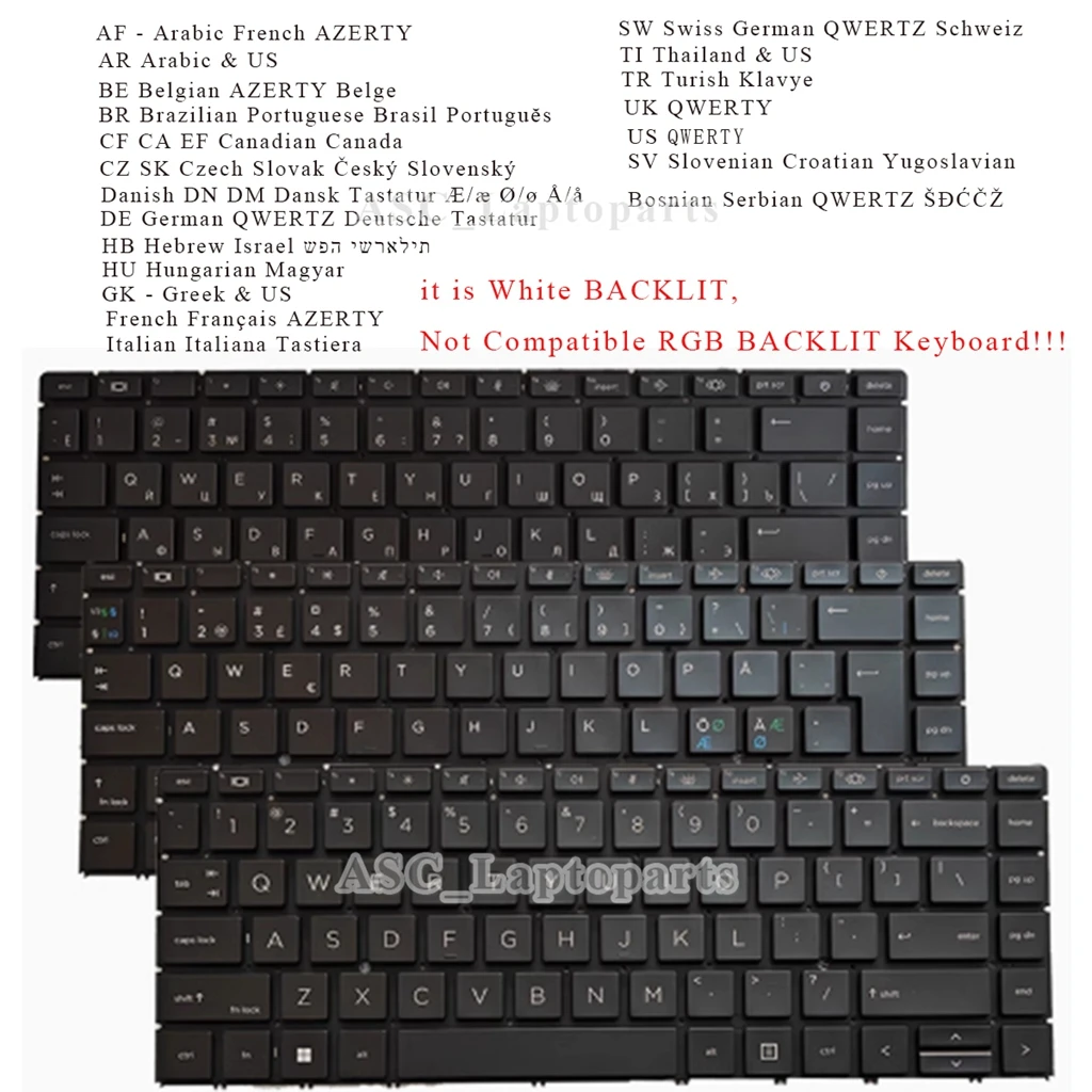 New Arabic Belgian Brazil CF Czech DK French GK GR Hebrew Hungarian Italian JP Keyboard for HP ZBook Studio G7 G8 White BACKLIT