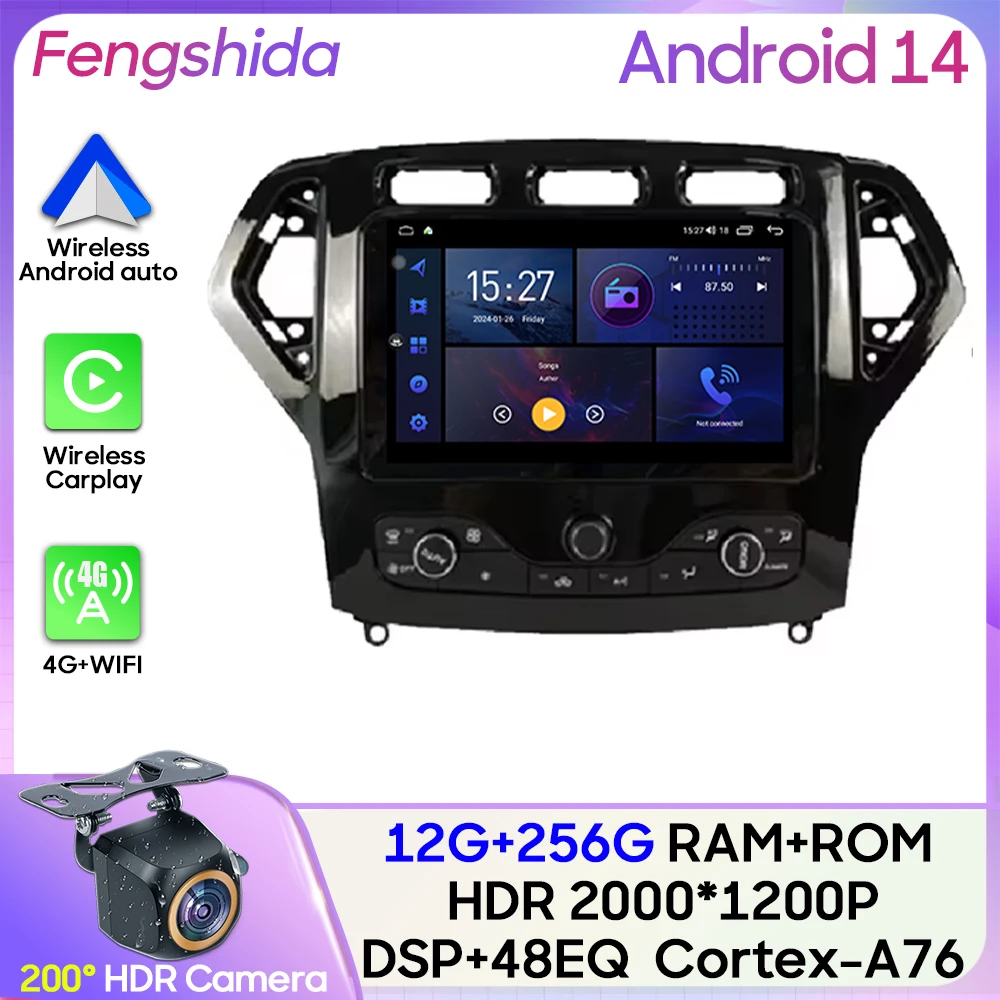 Car Radio Carplay For Ford Mondeo MK4 2007-2014 Multimedia Player Android Auto GPS Navigation 5G Wifi Stereo DVD Screen no2din