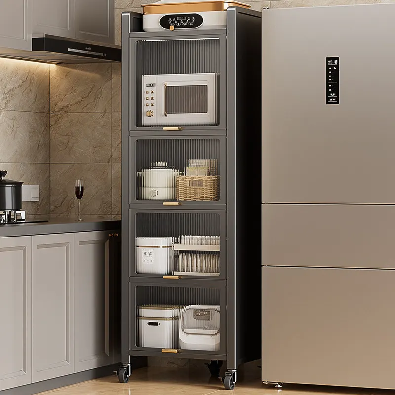 Kitchen Cabinet Slim Storage Tower | Refrigerator Side Organizer Rack | Multi Layer Movable Kitchen Storage Cabinet
