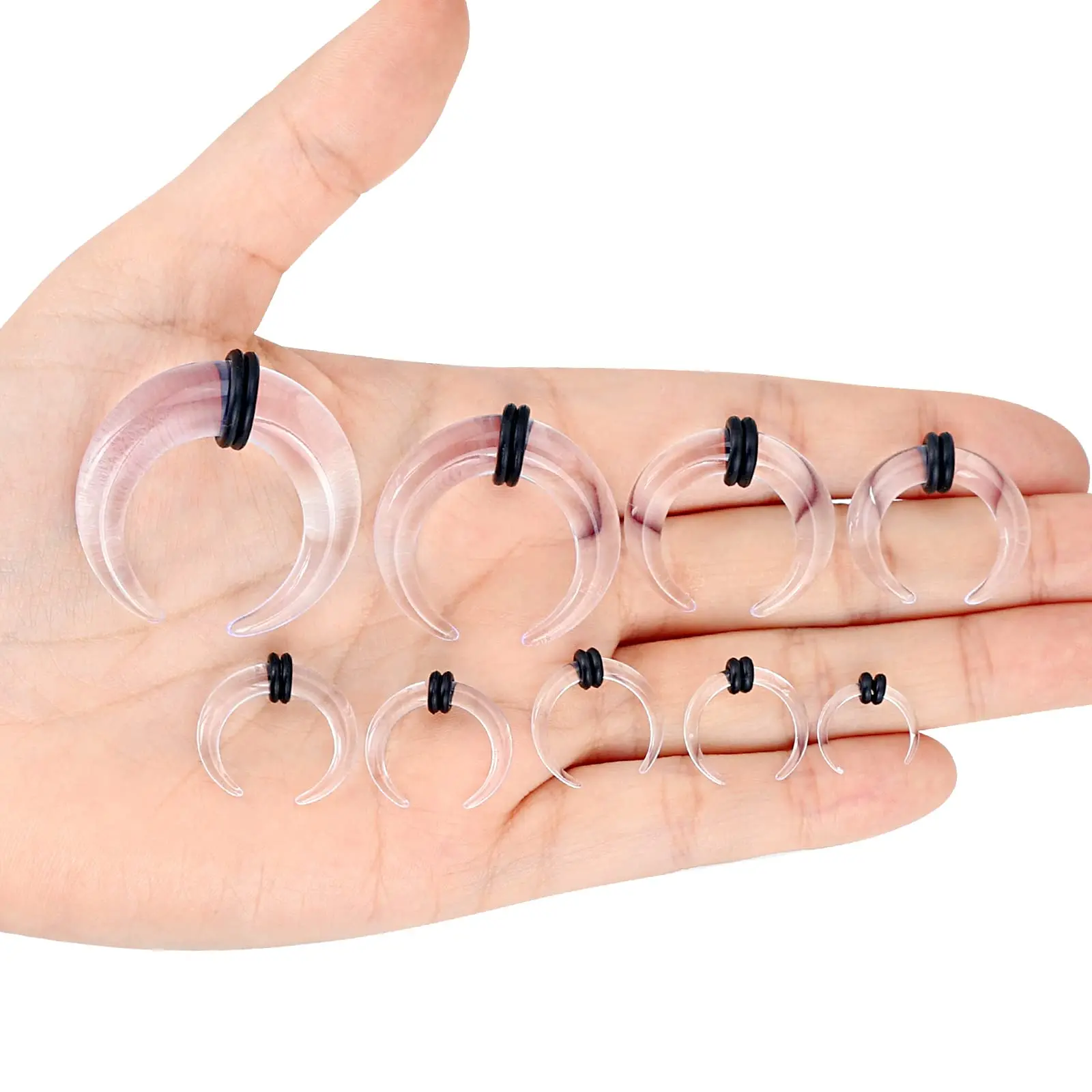 18Pcs Acrylic Septum Pincher Tapers C Shape Buffalo Ear Taper Kit Stretching Expander Rings for Nose Ear Gauges Clear