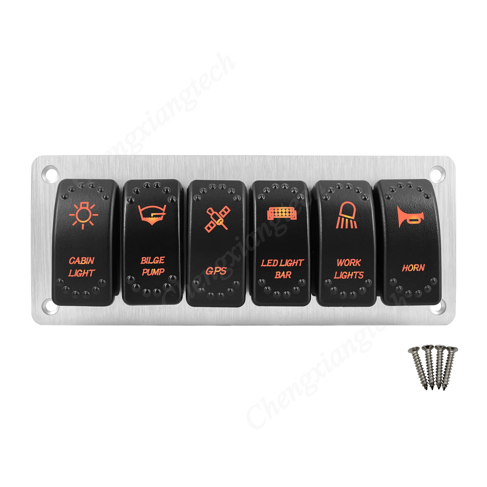 Customize 6 Gang White Rocker Switch Panel Boat 12V Orange Led Waterproof Marine ATV Trailers Switch Dashboad DIY, 67 Logos