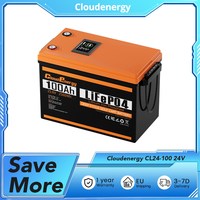 Cloudenergy CL24-100 24V 100Ah LiFePO4 Battery Pack Backup Power, 2560Wh Energy 6000+ Cycles 100A BMS Support in Series/Parallel