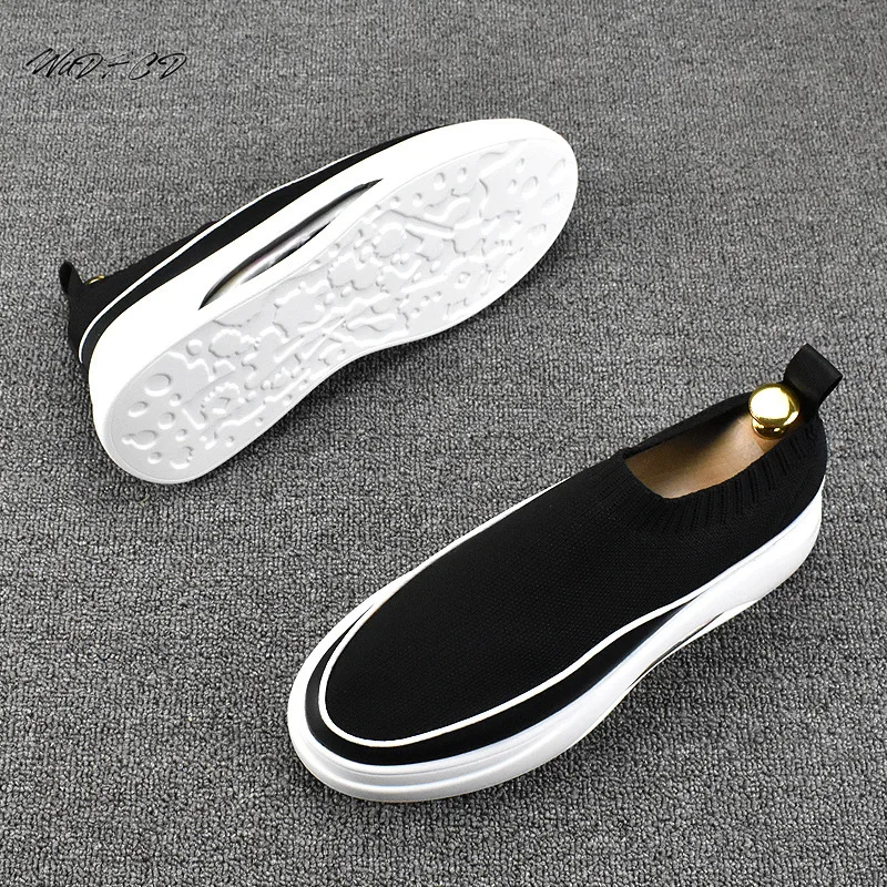 Loafers Men Sneakers Casual Fashion Casual Leather Mesh/Canvas Breathable Height Increased Flat Platform Air Cushion Board Shoes