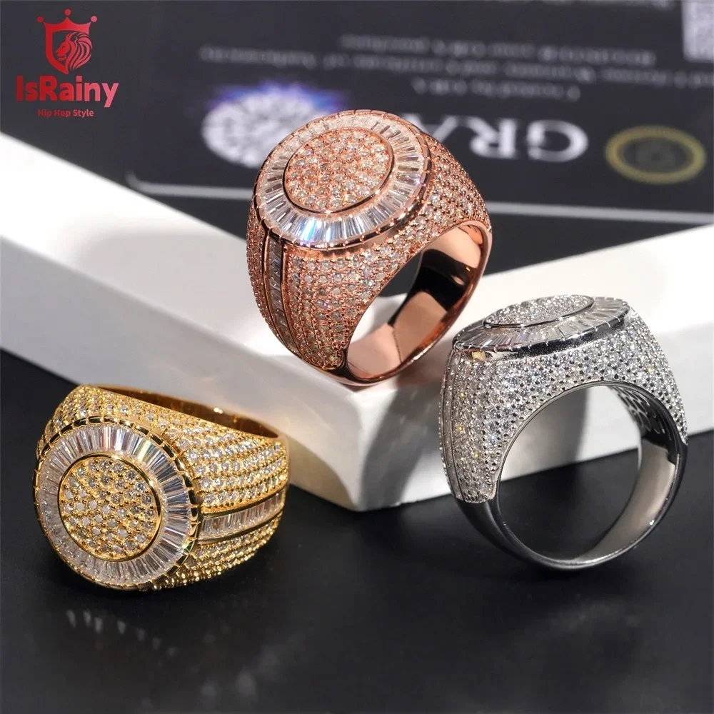 IsRainy Hip Hop Rock 100% 925 Sterling Silver VVS1 D Color Real GRA Moissanite Diamonds Cocktail Rings Fine Jewelry Pass Test