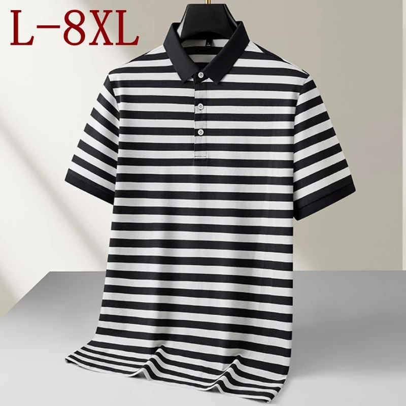 8XL 7XL 6XL 2026 New Summer High End Luxury Polo Shirt Man Clothes Short Sleeve Striped Mens Shirts Casual Loose T-shirts Homme