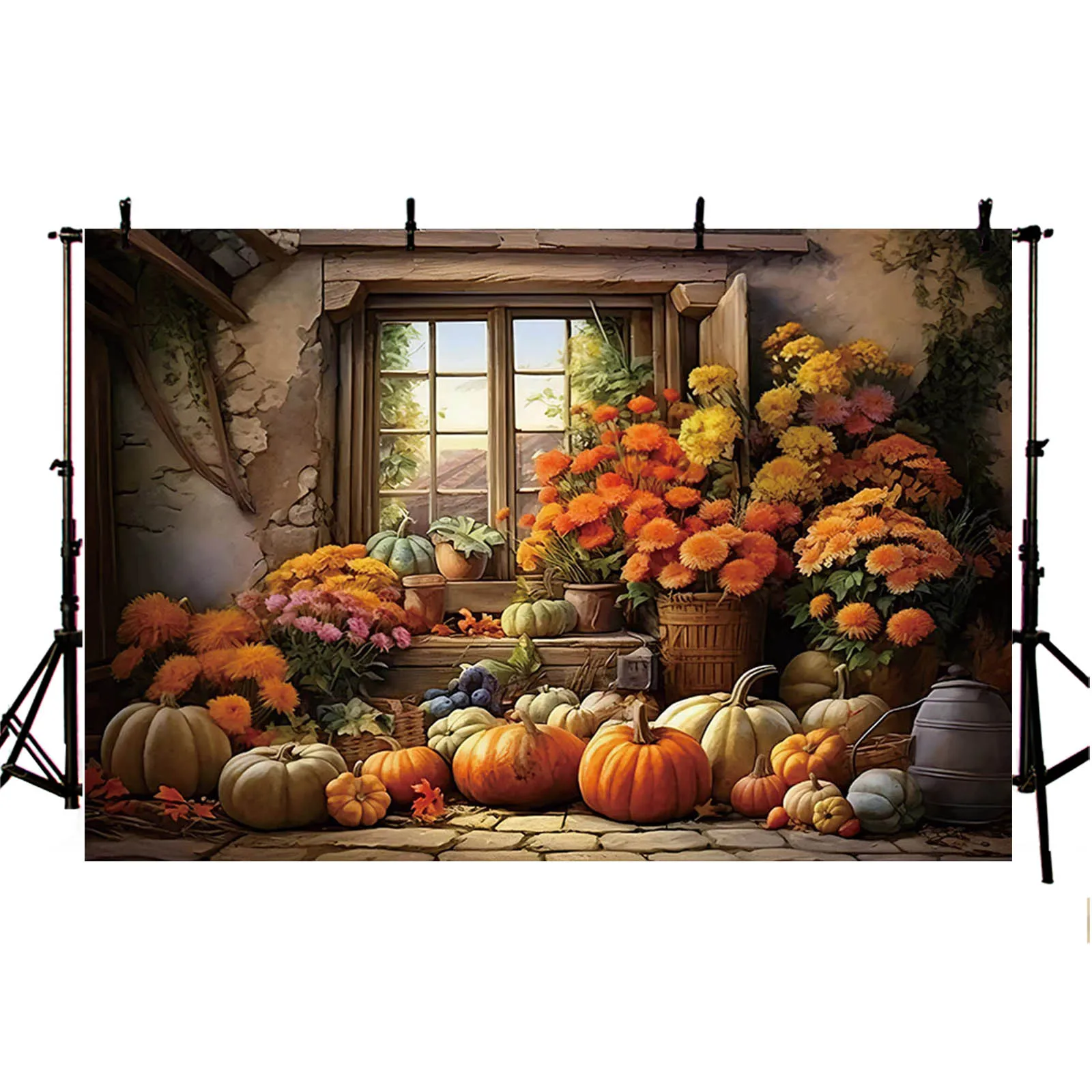 Photography Background Autumn Pumpkin Birthday Backdrop Fall Golden Harvest Window Party Decor Photo Studio Props