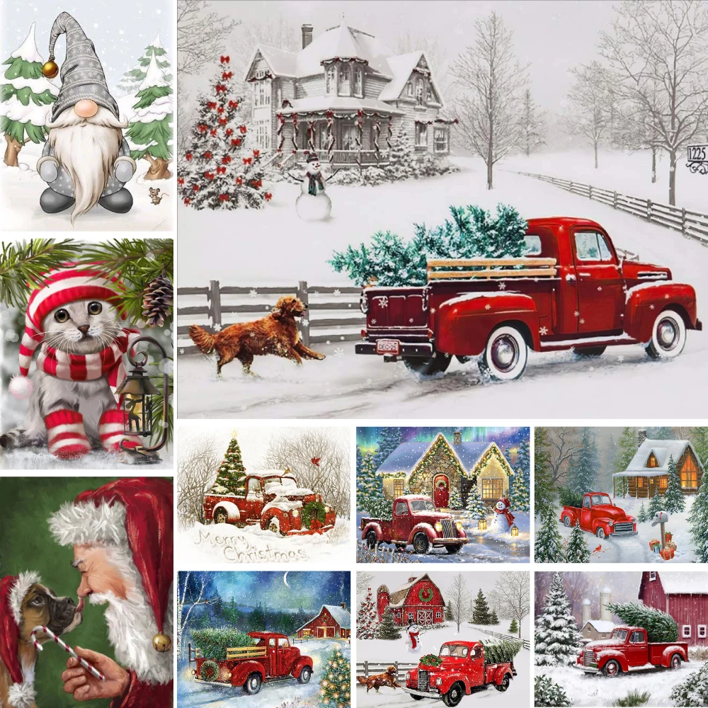 Christmas Red Car DIY Painting By Numbers Kit Oil Paints 40*50 Paiting By Numbers New Design For Children Handicraft Wall Art