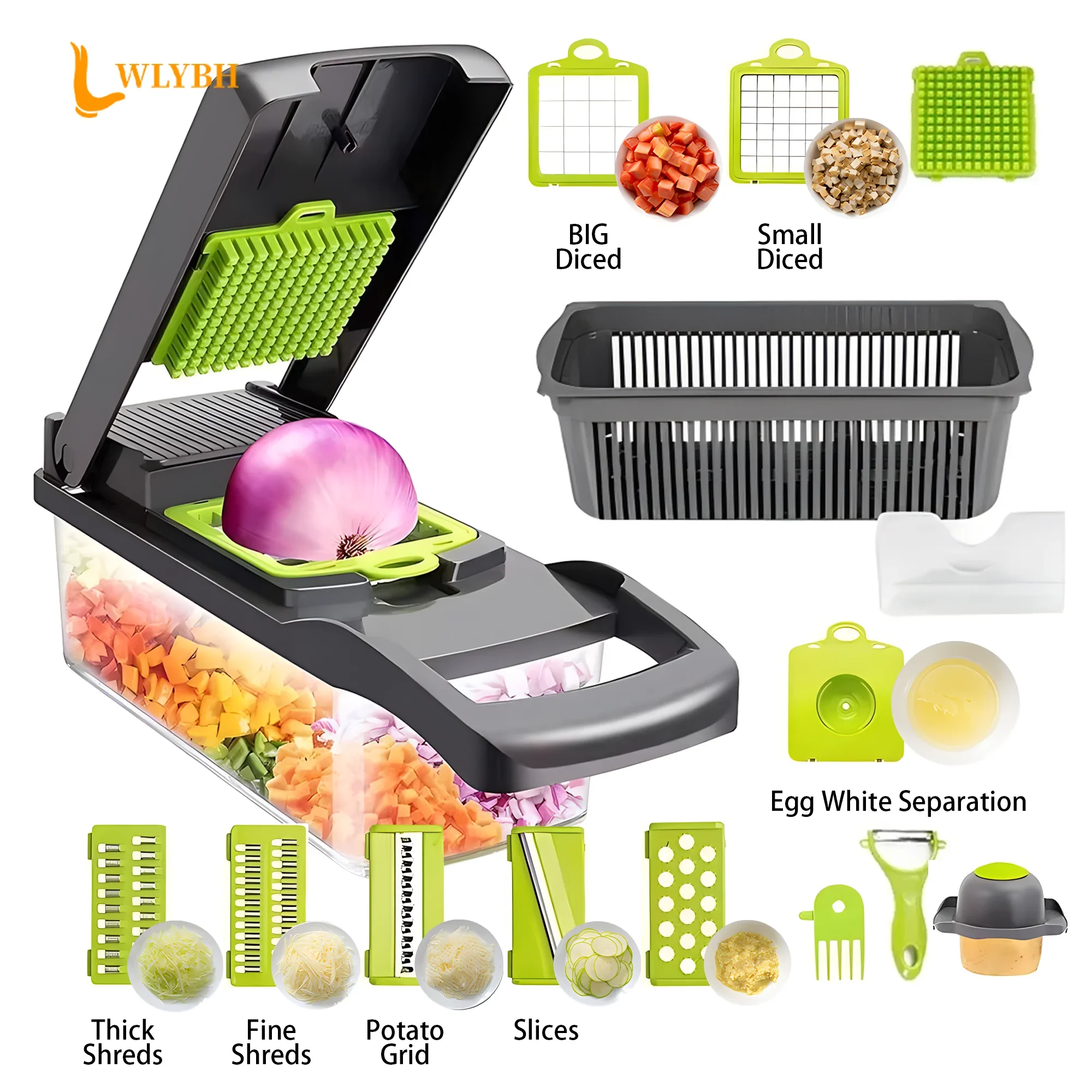 

16 In 1 Kitchen Vegetable Cutter Shredder Onion Carrot Grater Potato Chopper Cabbage Dicer Salad Fruit Food Slicer Tools