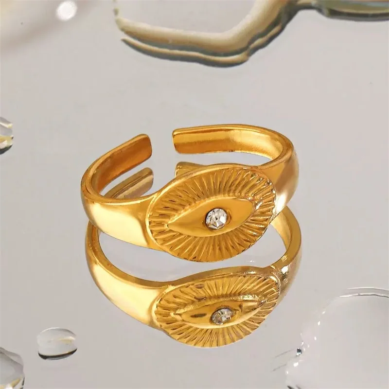 GANPUP 316L Edelstahl Exquisite Minimalistische Zirkonia Offenen Ring Frauen Chic Mode Goldene Wasserdichte Finger Schmuck – Detail 7