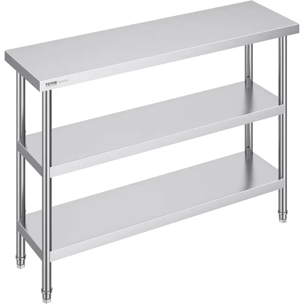 

Стол для приготовления пищи из нержавеющей стали, 14 x 48 x 34 дюйма, коммерческий кухонный рабочий стол с 2 регулируемыми нижними полками, усиленный металлический стол для приготовления пищи.