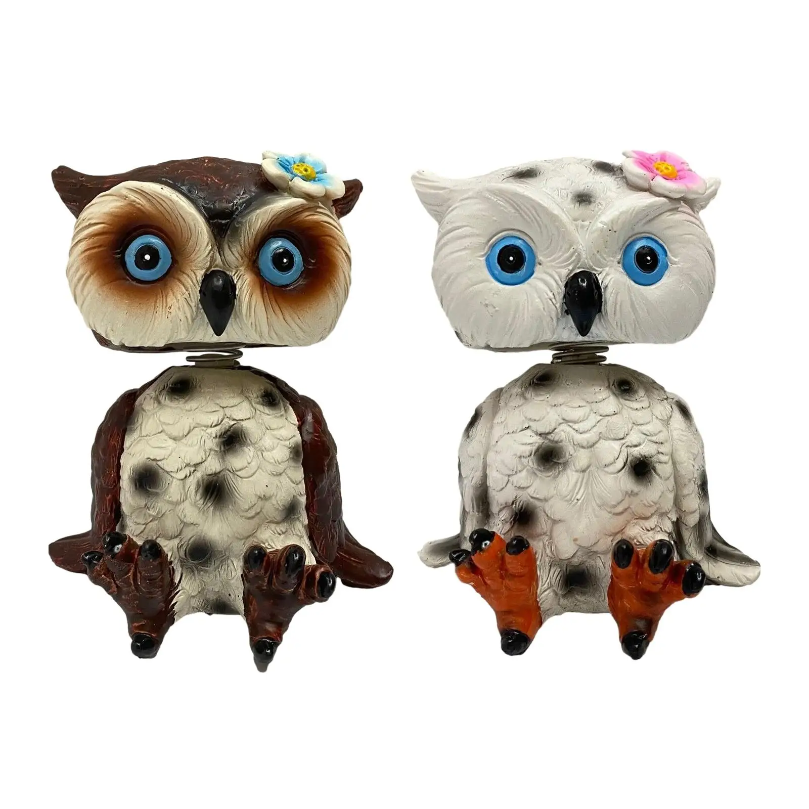 Bobblehead Owl Statue Cute Owl Sculpture Collectable Desk Decoration Ornament