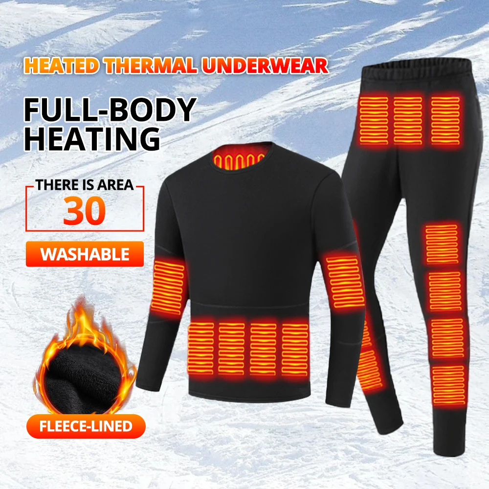 

30 Areas Heated Underwear Ski Suit Winter Thermal Heated Underwear USB Electric Heating Jacket Clothe Constant Temperature M-5XL