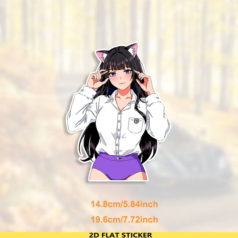 1개 애니메이션 고양이 귀 소녀 2D 데칼 - 방수 내구성 생생한 디자인 노트북 자동차 휴대폰용 - 애니메이션 및 귀여운 스타일 애호가들에게 이상적