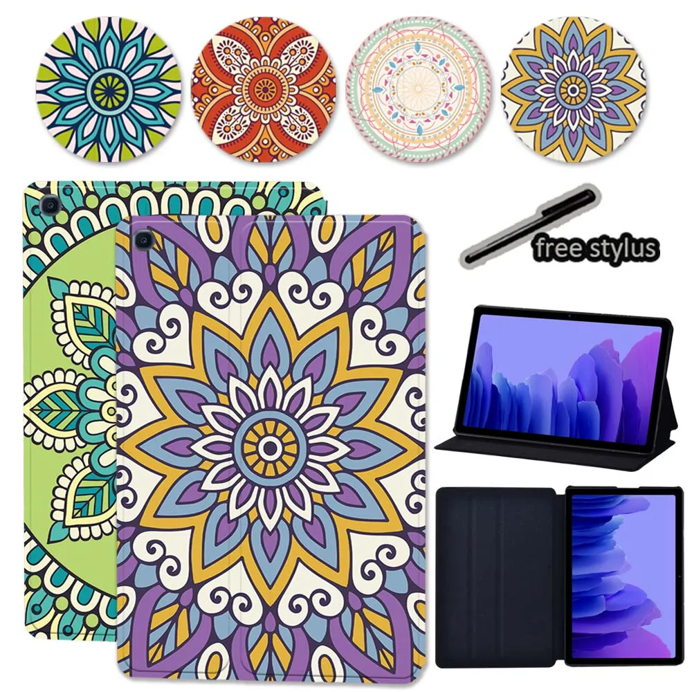 Tablet Cover Case for Samsung Galaxy Tab A7 10.4 2020 T500 T505 Anti-fall Mandala Series Stand Protective Shell + Free Stylus