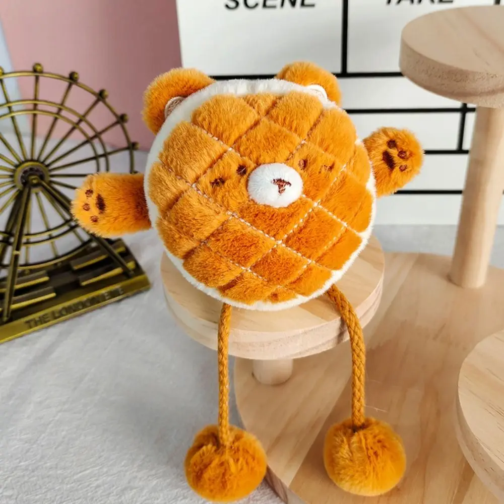 Lindo llavero de felpa marrón y blanco muñeca pan sándwich tostada oso de dibujos animados colgante muñeca de pierna larga bolsa de regalo ornamento llavero colgantes