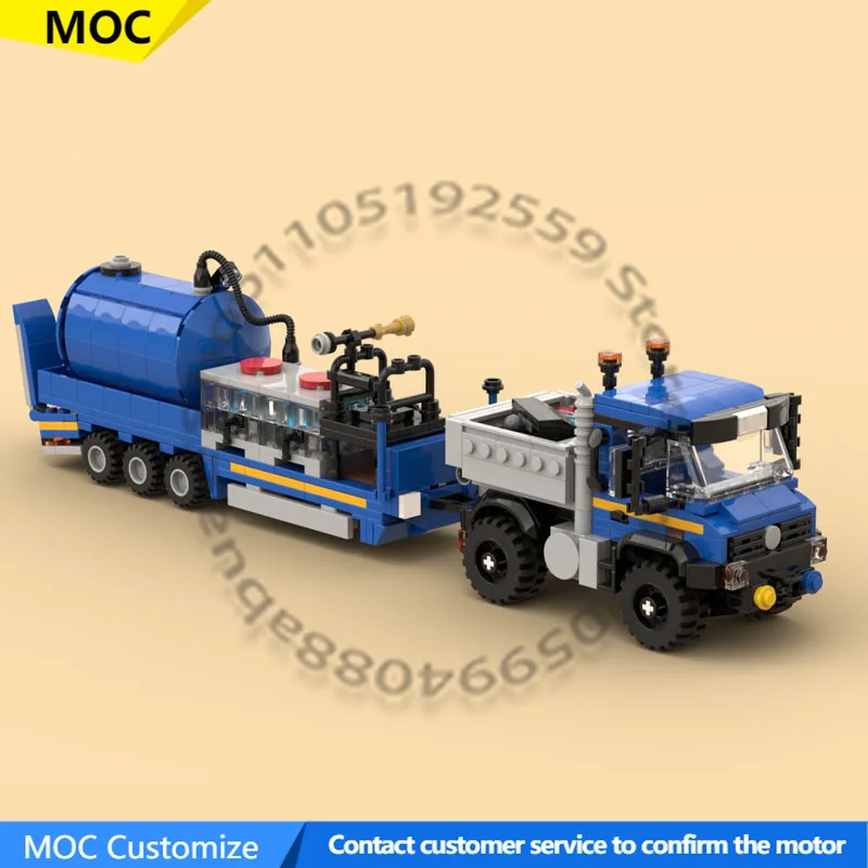 691 PCS Transport Car Utility Truck and Sprayer Trailer MOC Customize Modular Building Block Model Kids DIY Holiday Toy Gifts