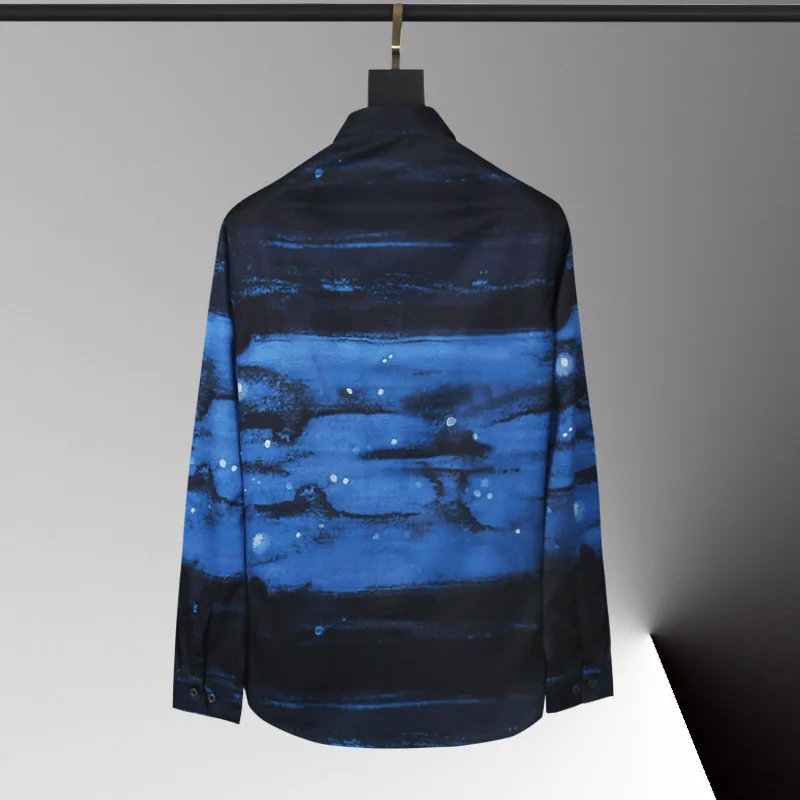 Artistic Starry Sky Printed Long Sleeve Shirt Men Comfortable Versatile Casual Business Shirts Banquet Party Camisa Masculina