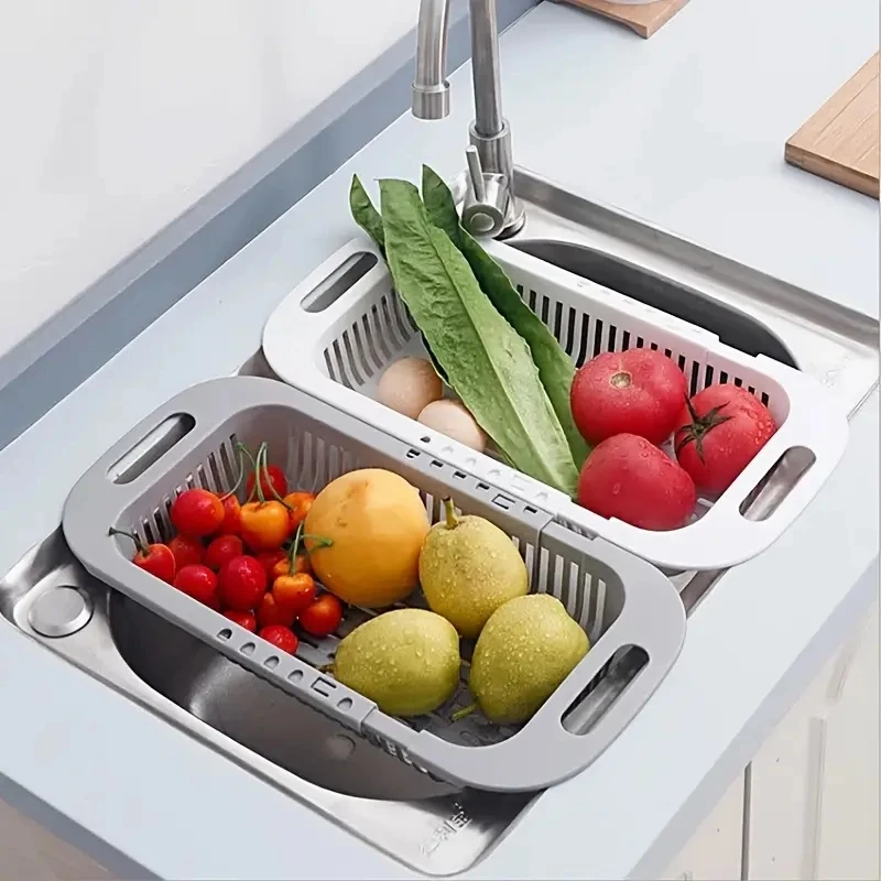 1pcThickened Retractable Sink Drain Rack, Plastic Dish Chopsticks Rack, Household Kitchen Vegetable Storage Rack, Drain Basket