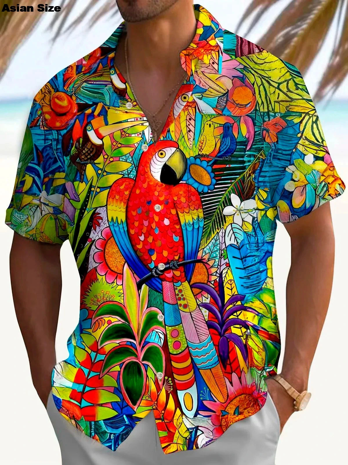 Flamingo parrot 3d printing fire shirt men's fashion turn download beach shirt 2025 blouse profession turn Down collar Camisa