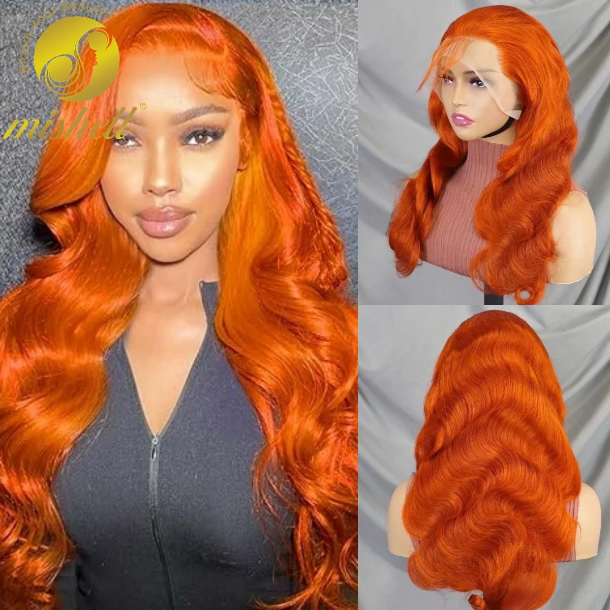 

350# Ginger Orange Body Wave Lace Wigs 200% Density 13x4 Transparent Loose Wave Human Hair Wigs for Black Women PrePlucked Remy