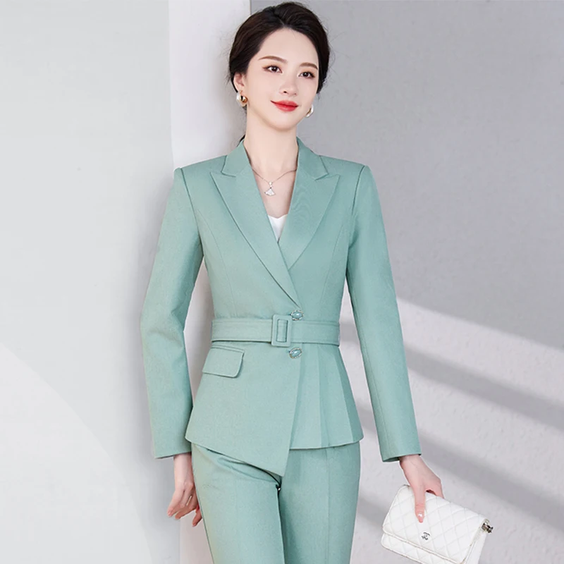 ZJYT Elegant Women\'s Blazer Suits Pant 2 Piece Matching Set Autumn 2024 Long Sleeve Jacket Coat Trousers Suit Office Lady Outfit