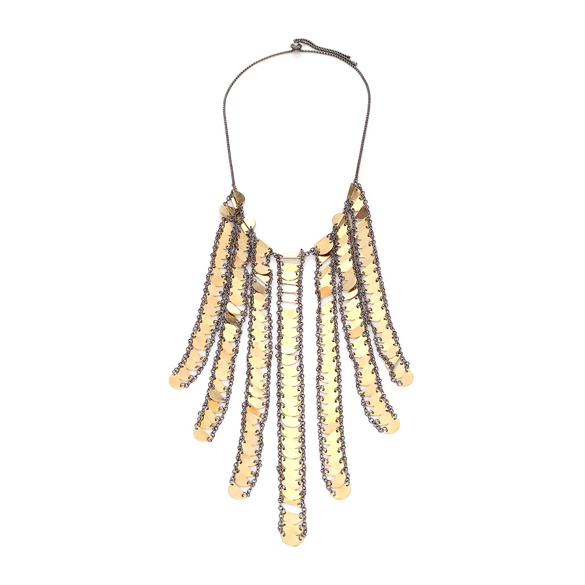 New Personality Design Round Metal Sequin Waterfall Tassels Necklace for Women Holiday Party Jewelry Gifts