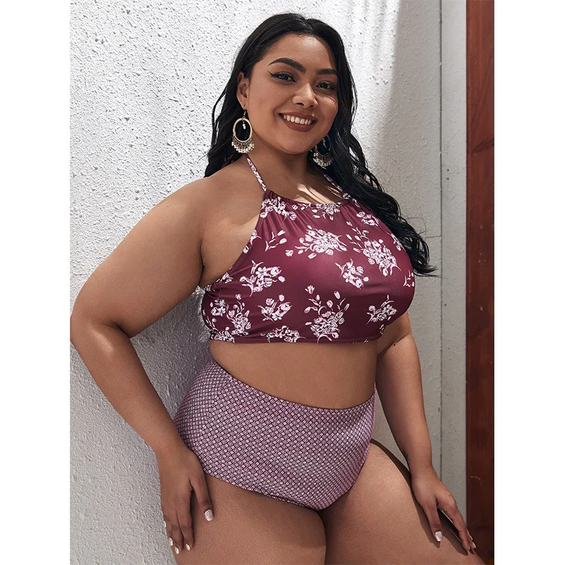 Geavanceerde Plus Size Split Badpak Dames Bikini Nieuwe Stijl Hangende Hals Jarretel Backless Plus Size Bikini Elegantes Casual Y2k