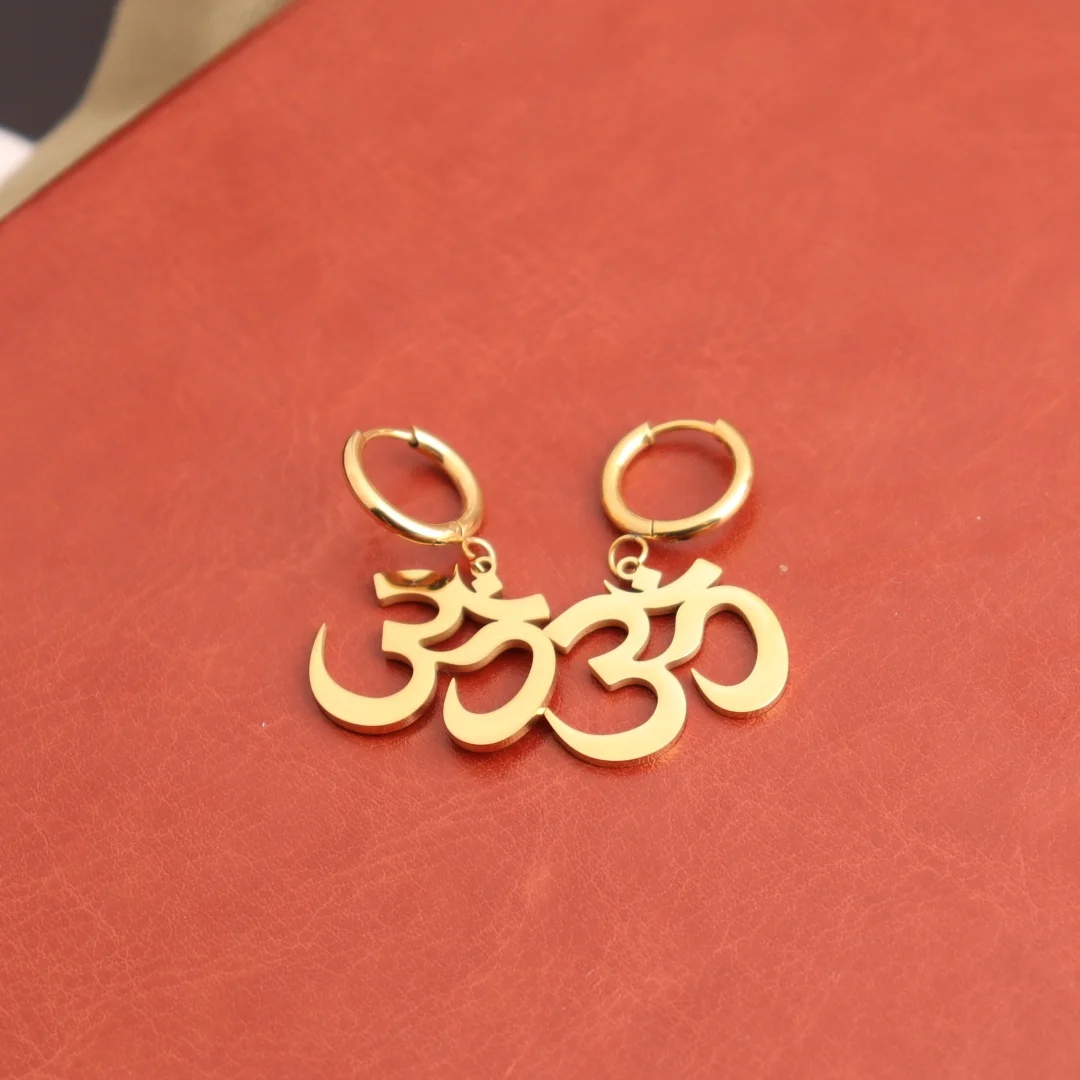 OM Chakra Earring Mala Yoga Chakra Buddha OM Earring Stainless Steel OM Pendant Chain Mala Earring Pendule Ange 7 Chakras