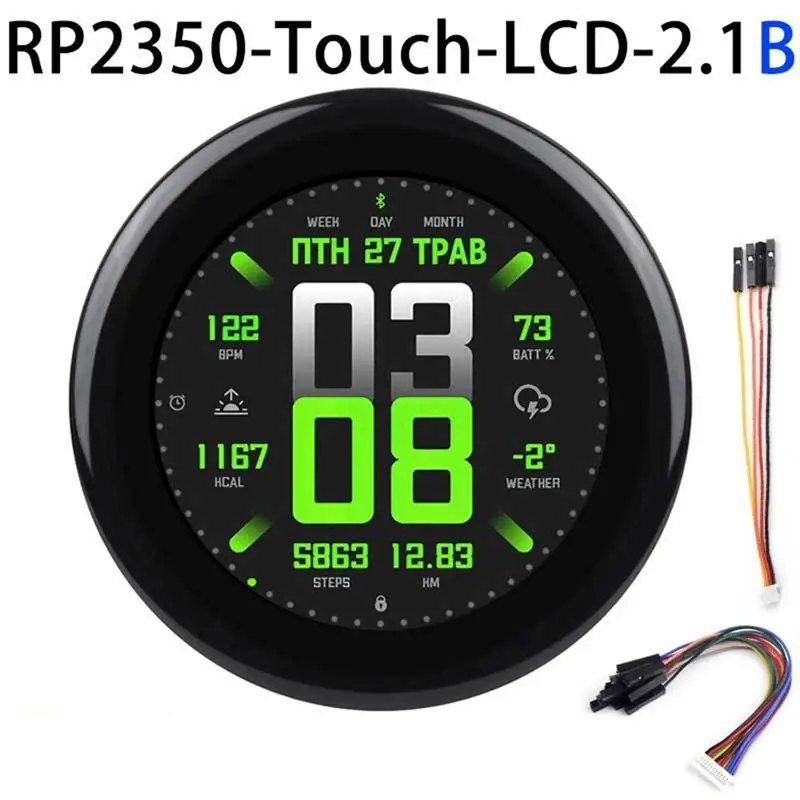 2.1 Inch LCD Touch Round Display For Raspberry Pi Pico 2 RP2350B 480X480 LVGL QMI8658 / SD / RTC Curved Surface-ABIU