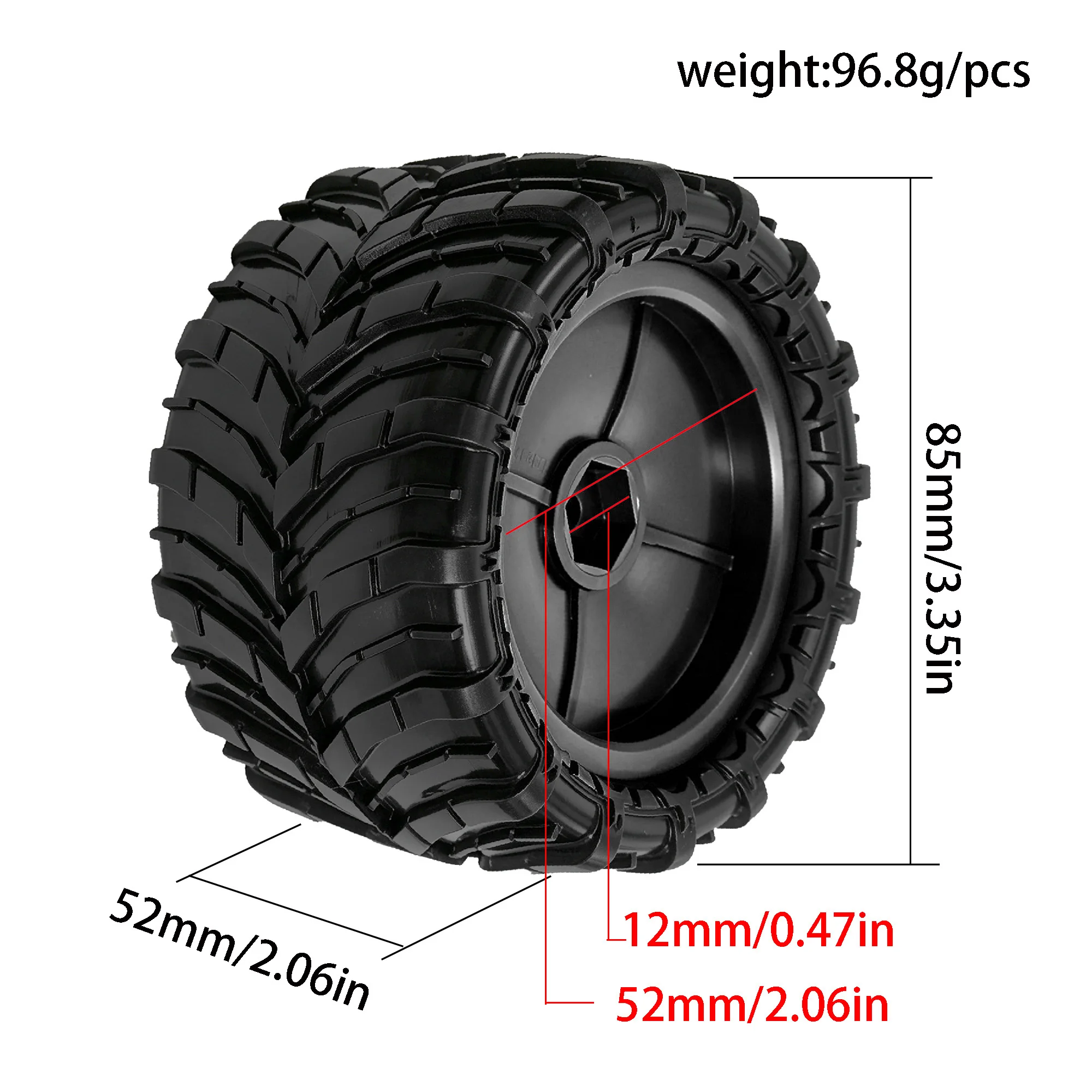 RED SPIDER 4Pcs 1/14  85mm 12mm Hex Rubber Tires Wheels for 16101 16102 16103 Pro MJX Hyper Go 1/14 1/16 RC Monster Truck Tyres