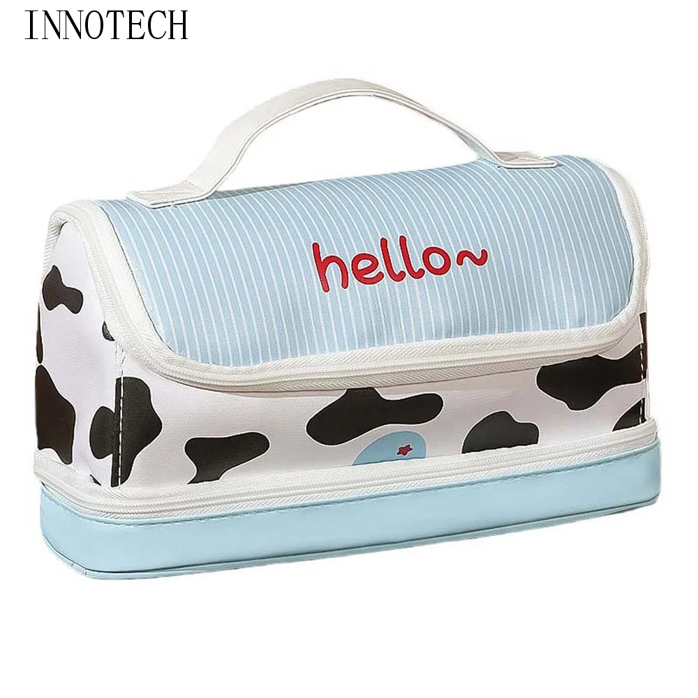 

Портативная сумка для ручек в форме домика, большой вместительный пенал из искусственной кожи (ПУ) с рисунком еды, фруктов, бургеров, коровы, водонепроницаемый