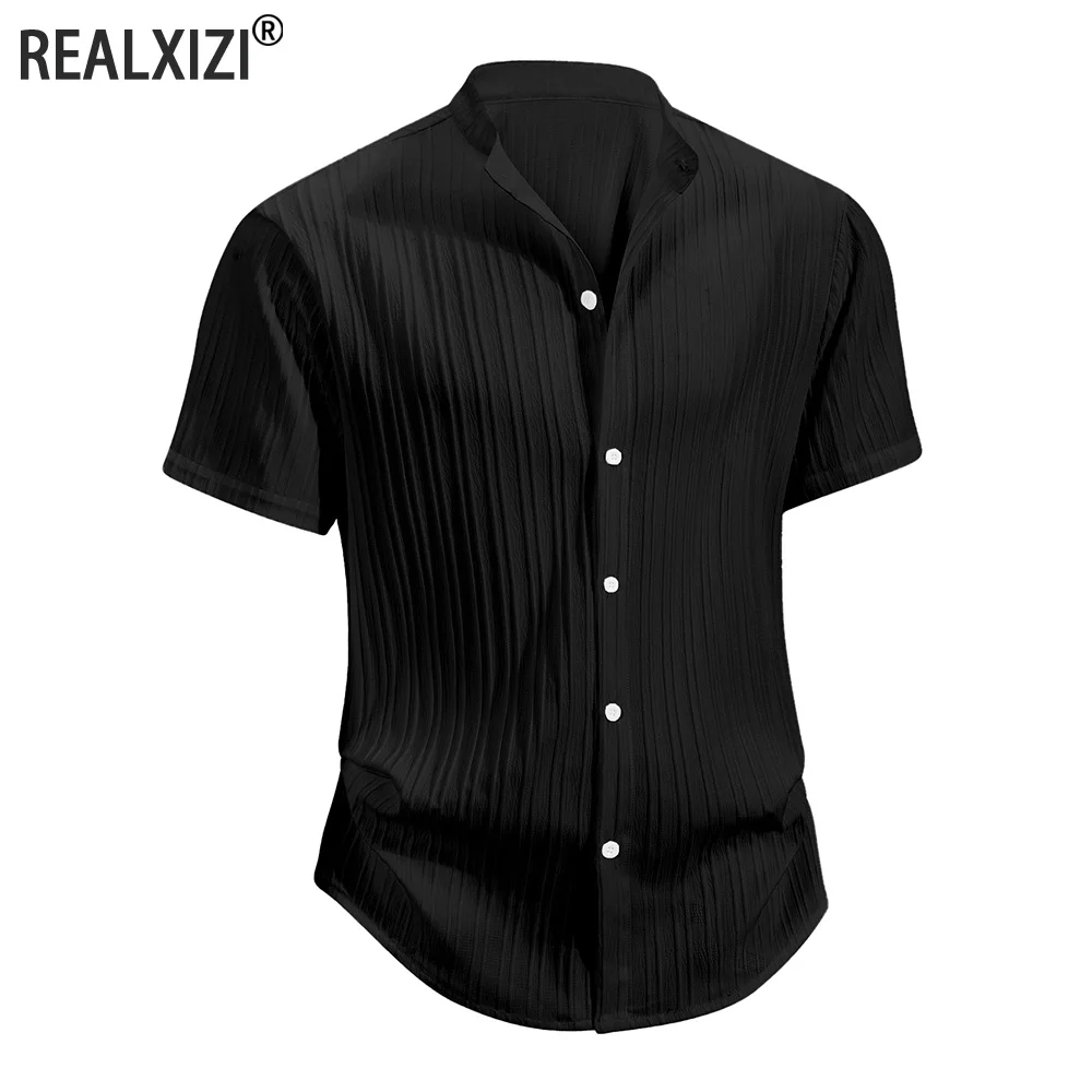 

Shirt for Men Solid Color Short Sleeve Men's Lapel Collar Breathable Lightweight Button Simple Shirts Male Casual Commute Shirts