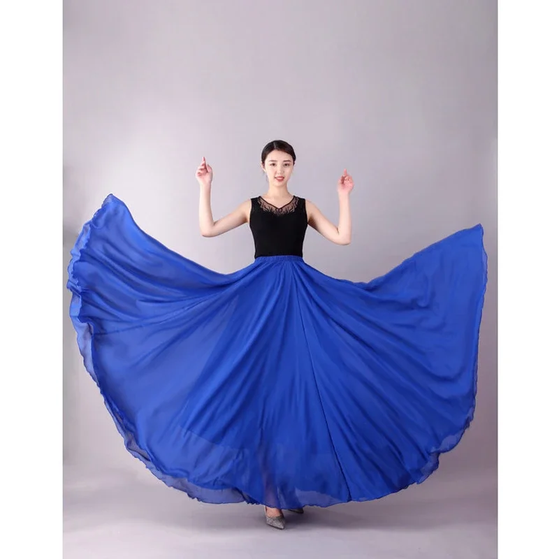 17 cores traje de flamenco dança do ventre chiffon saias longas 720 graus pêndulo saia para palco festa à noite elegante saia de praia