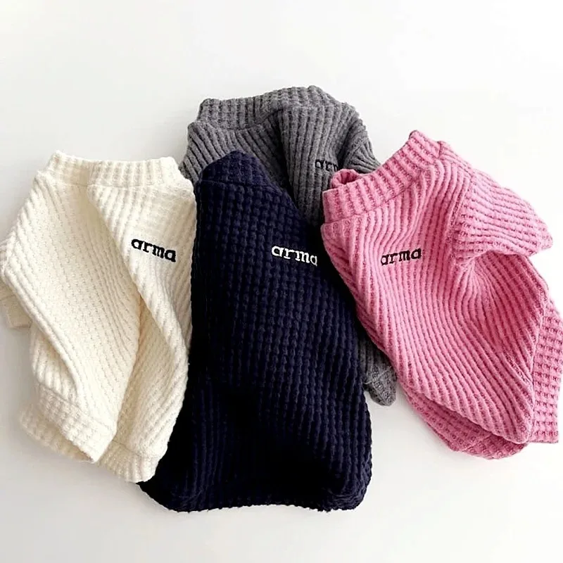 Waffle Knit Warm Dog Sweater Soft Pet Clothes for Small Medium Dogs Cats Puppy Cute Letter Print Pet Apparel