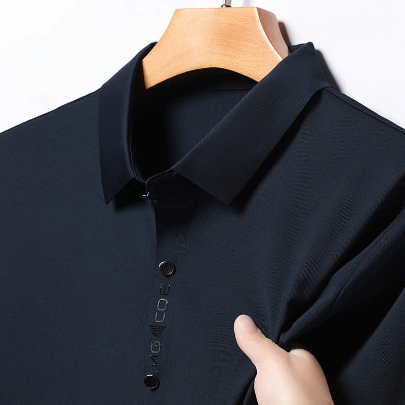 High-grade Brand Ice Silk Elasticity Shirts 2024 Summer Lapel Printing Breasted Shirt Business Casual Short Sleeved Men Clothing