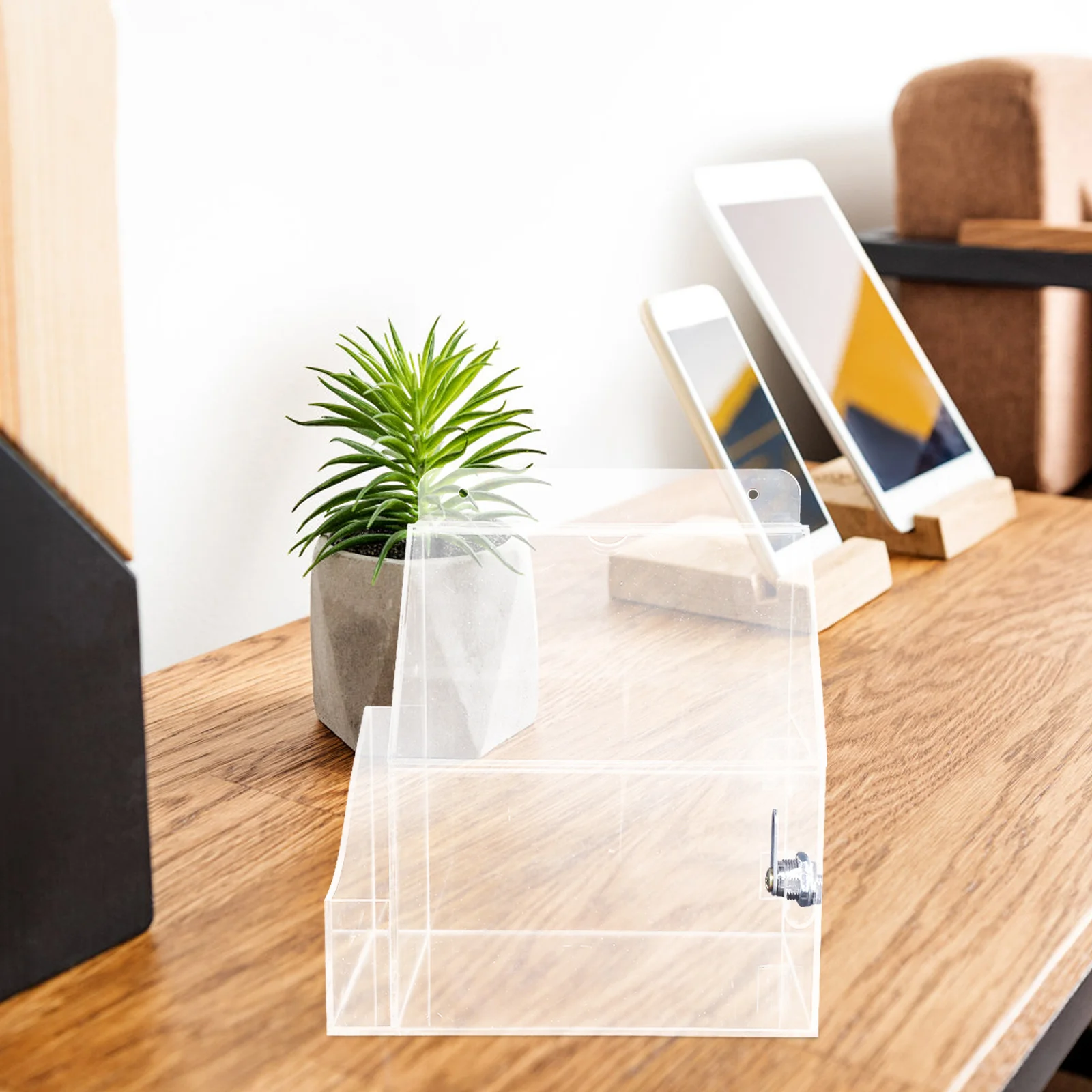 Caja de donación acrílica transparente para votación multifuncional, ranura de bloqueo para recoger fondos, caridad, rifa, colección de entradas, sugerencias