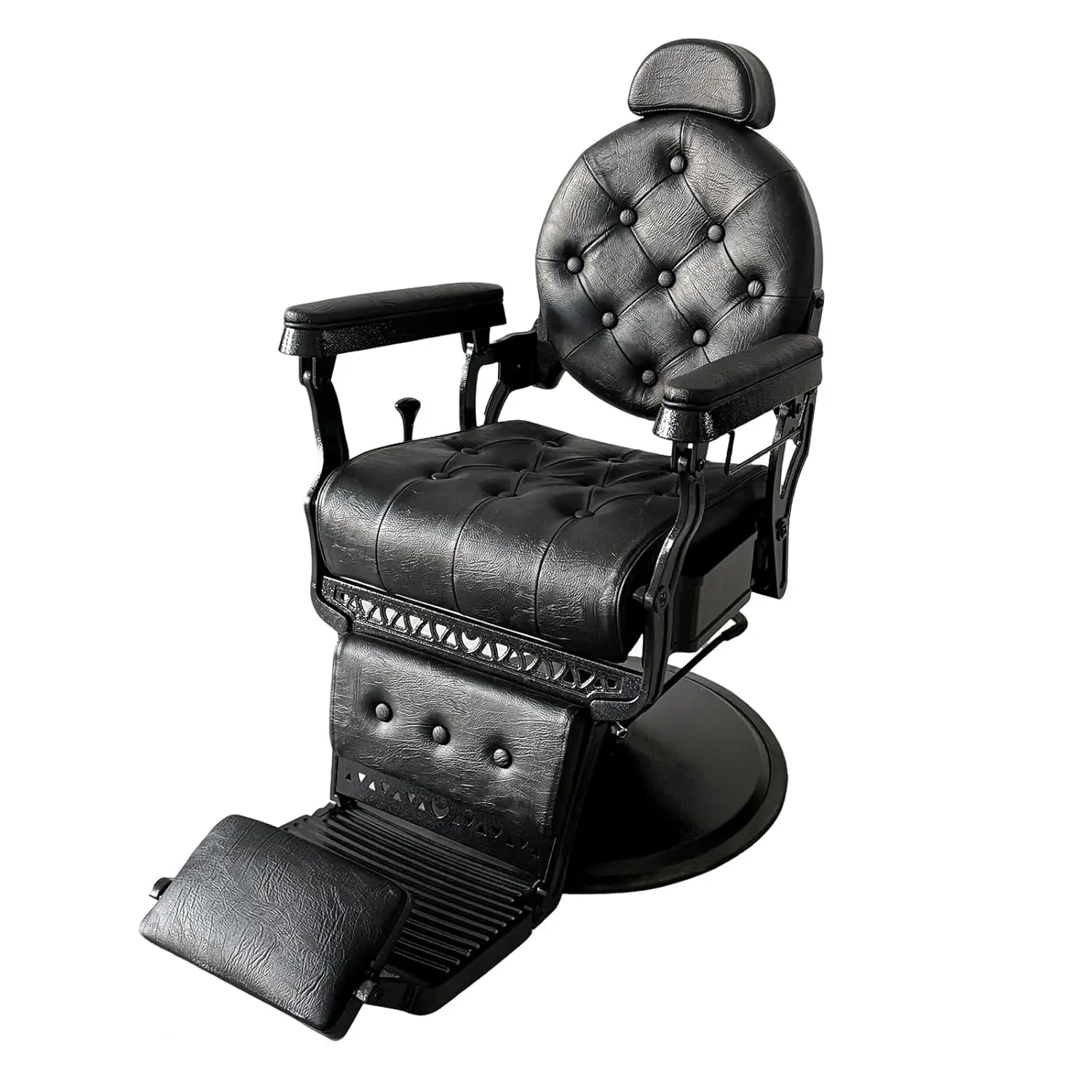 

Vintage Leather Barber Chair Flip Footrest 450 lbs Capacity High Traffic Salon Use, Customized