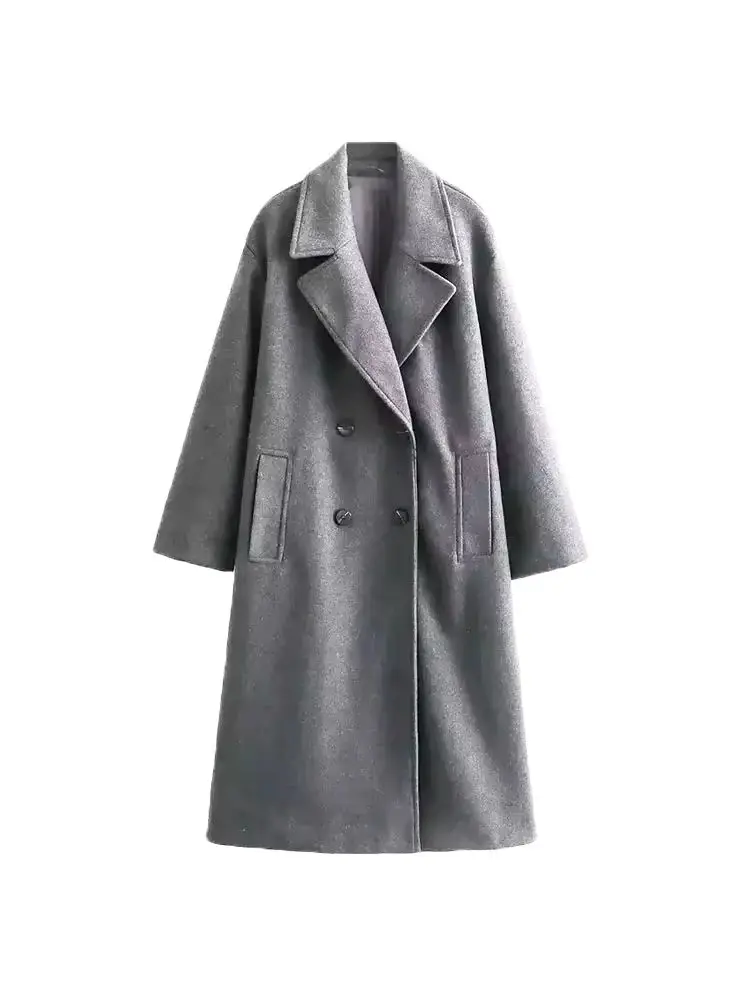 Women\'s Soft Loose Woolen Coat, Long Sleeve, Welt Pockets, Oversized, Female Outerwear, Chic Overcoat, Fashion