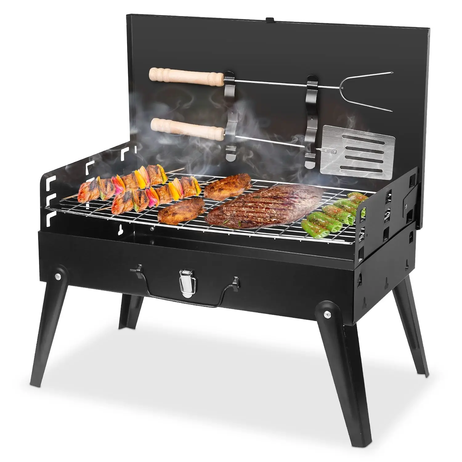 

For For 16.7x10x17.7in Portable Charcoal Grill Foldable BBQ Suitcase Grill Shelf For Outdoor Camping Picnics Garden Grilling