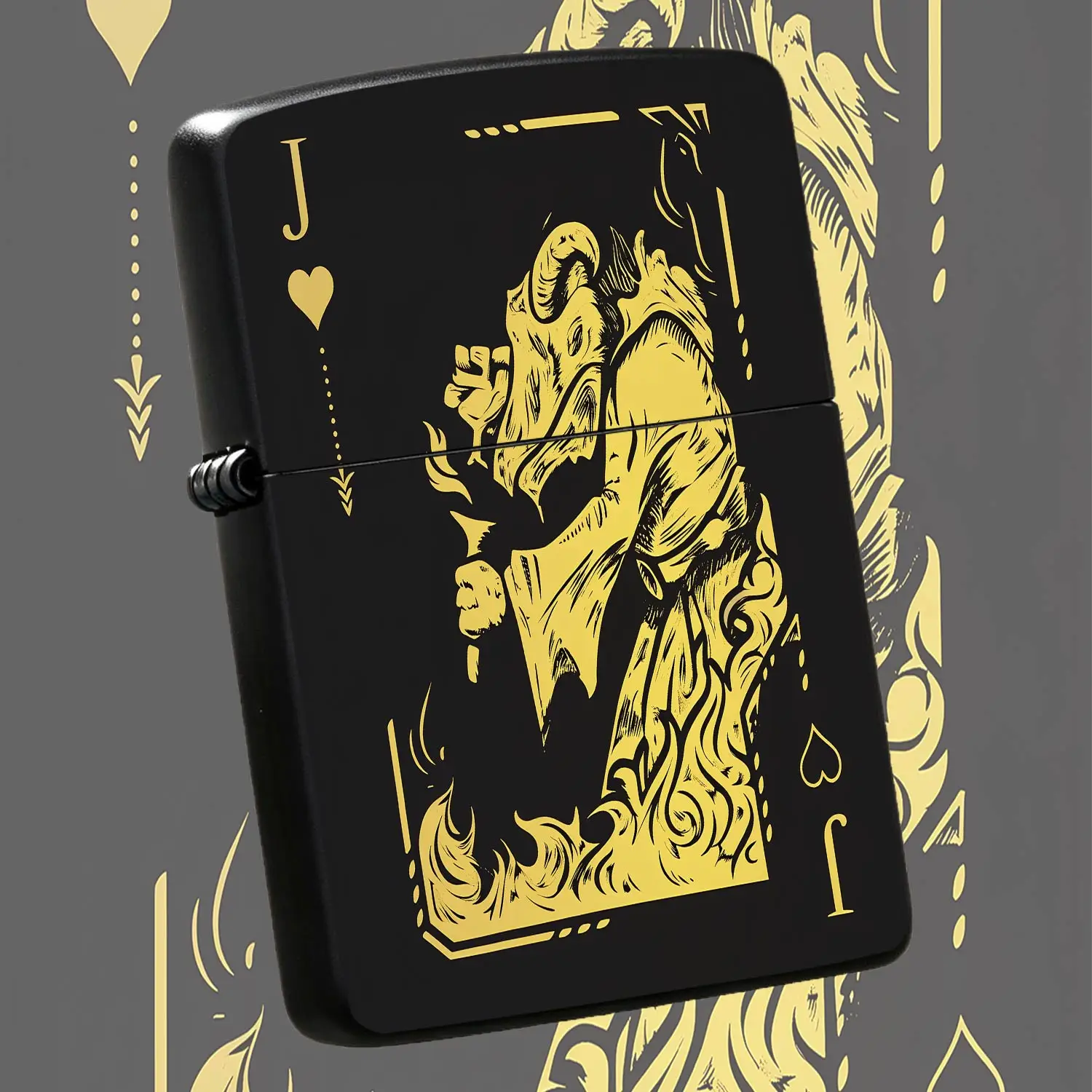 Creative Golden Poker Jack Of Hearts Ram Knight Lighter, Unique Art Linocut Pattern Decor, Portable All-Scene Daily Use Accessory, Exquisite Collectible Gift For Festival Birthday Party, Stylish Carry-On Decorative Item A Humorous And Inter