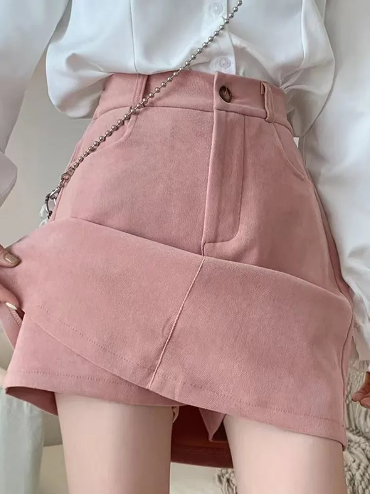 

Розовая юбка-шорты А-силуэта с высокой талией для женщин больших размеров, стройнящая, весенняя коллекция Ele Feel