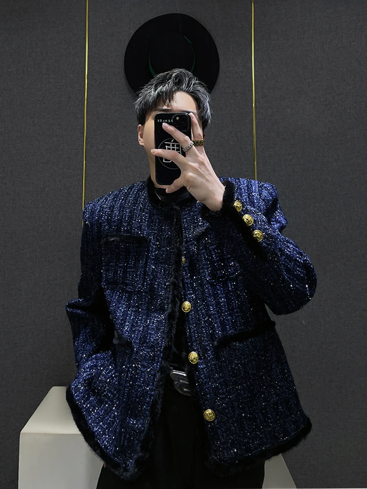 2024秋冬 ショートスタイル メンズスーツ 韓国レトロジャケット 高品質アウター ユーストレンド ラウンドネック 長袖コート