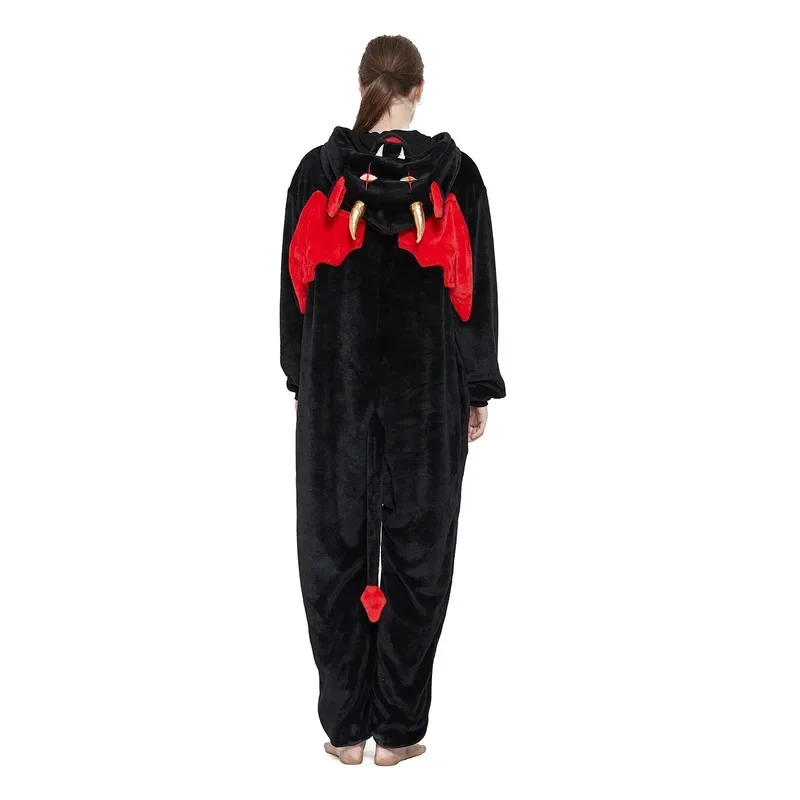 Adulto Kigurumi Diavolo Onesies Flanella Animale Sveglio Pigiama Set Bambini Inverno Demone Camicia da notte Pigiama Indumenti da notte Homewear MN1