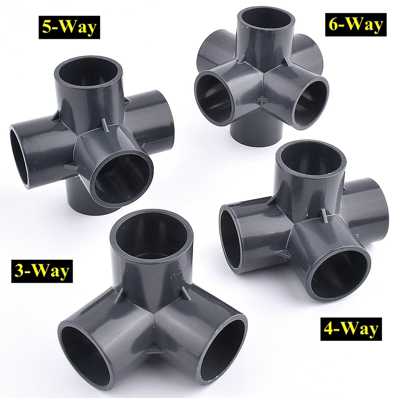 Dark Grey 16~50mm 3-Way 4-Way 5-Way PVC Pipe Connector Garden Irrigation Water Pipe Fittings Aquarium Pipe Water Delivery Joint