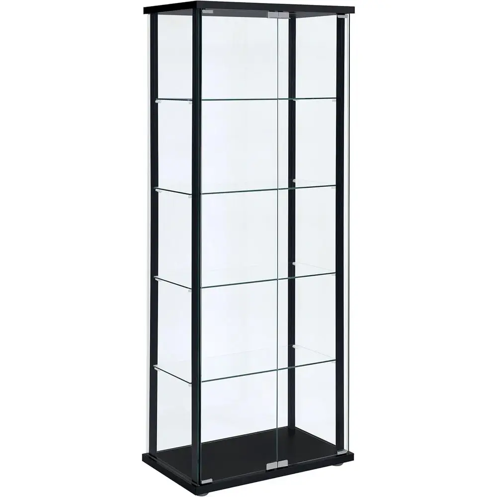 er Home urnishings - inium - Glass - 4-Shel Curio Cabinet with Wood Top and Base, Two Do, and Chrome Hardware - Living Room - 64