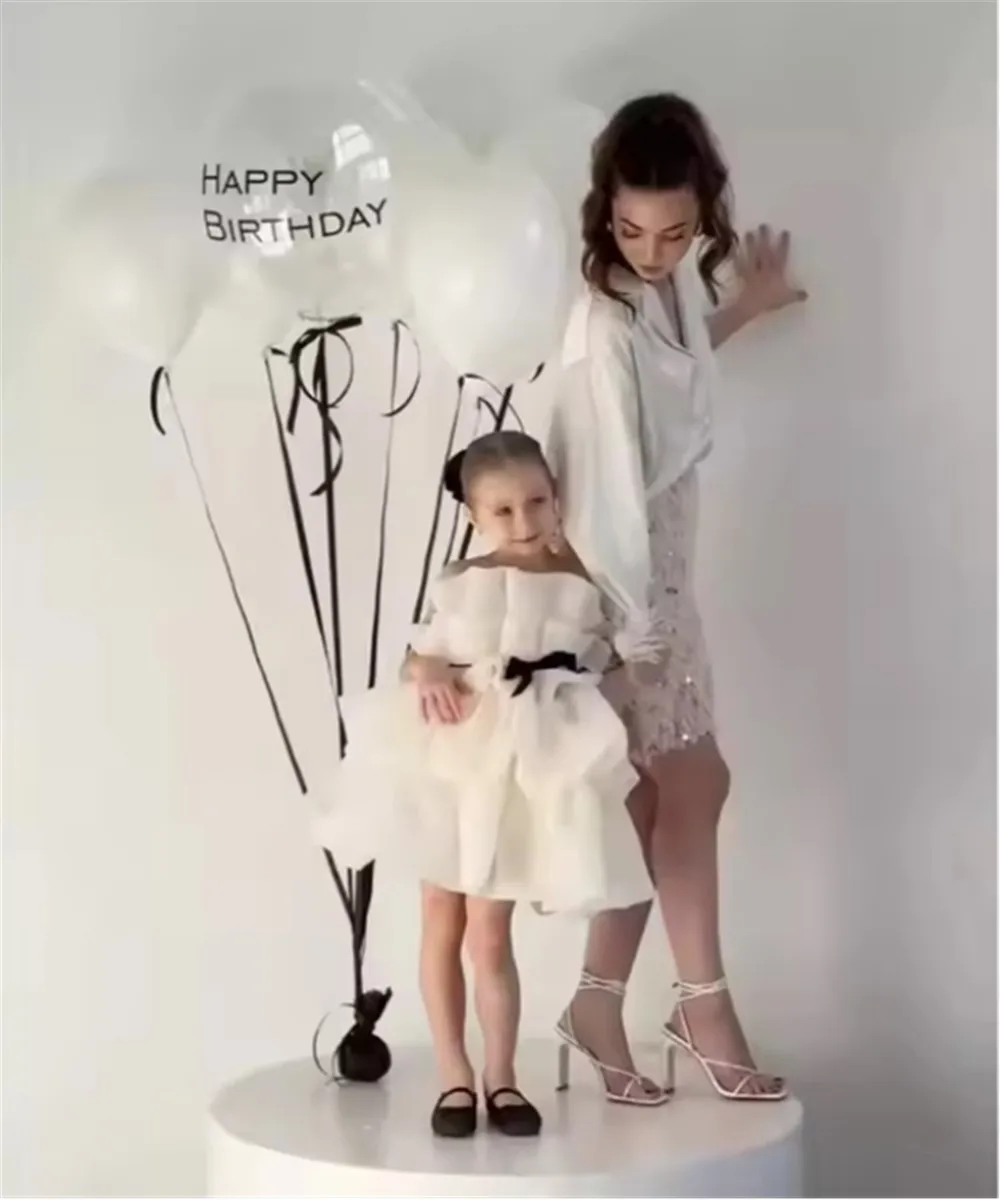 Cute Sleeveless Flower Girl Wedding Dress Tiered with Bow Princess Birthday Party Prom Dress Baby Girls Host Performance Gown