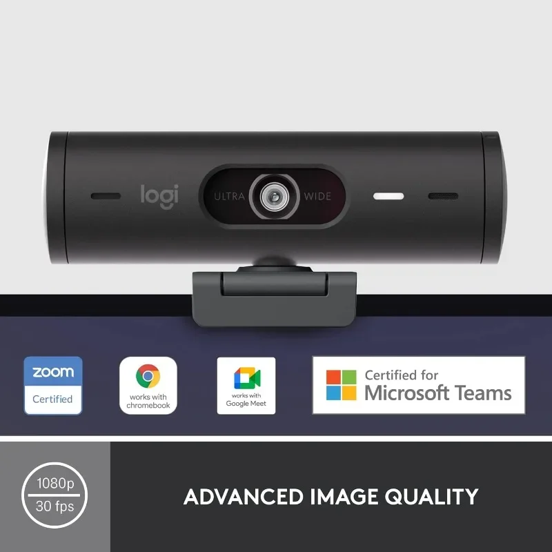 Brio-501 Webcam Full HD com Correção Automática de Luz, Modo Show, Redução Dupla de Ruído, Microfones, Cobertura de Privacidade