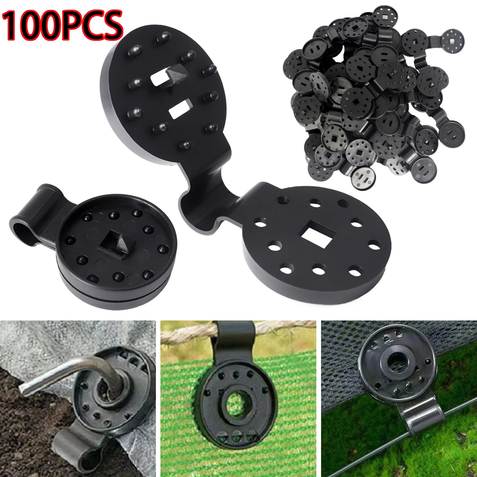 

100Pcs Reusable Round Black Plastic Fixed Clips for Greenhouse Outdoor Garden Shade Netting Cloth, Camping Accessories Buckle