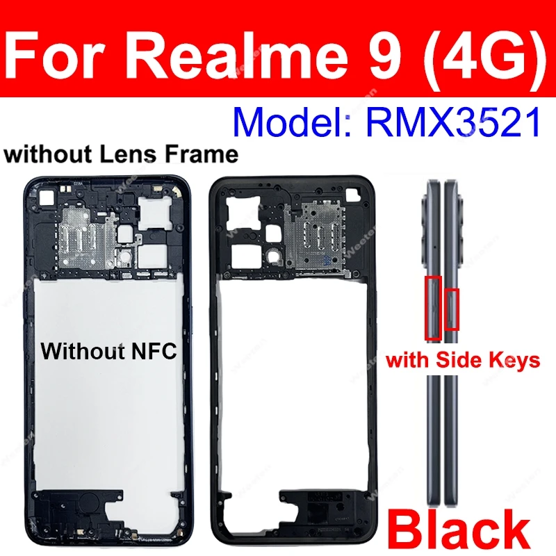Middle Frame Housing For Realme 9 4G 9 Pro Plus Middle Frame Cover Holder Bezel with Side Button with NFC Replacement Parts